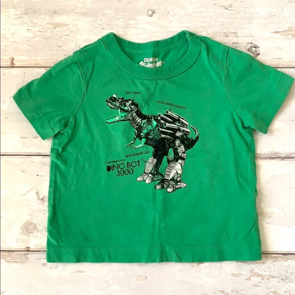 OshKosh Boys 12m Green Dinosaur Robot Shirt 100% Cotton Baby Clothes